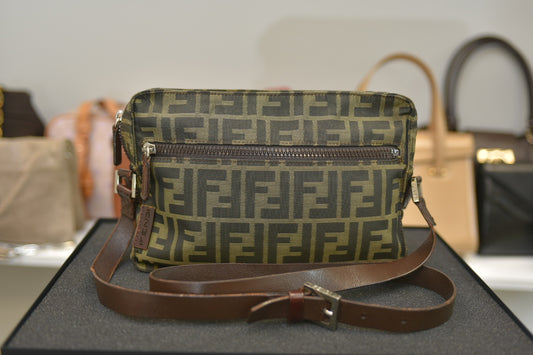 Fendi Zucca Canvas Logo Medium Crossbody Shoulder Bag Purse