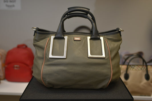 Chloe Vintage Ethel 2Way Shoulder Hand Bag Leather Khaki Green